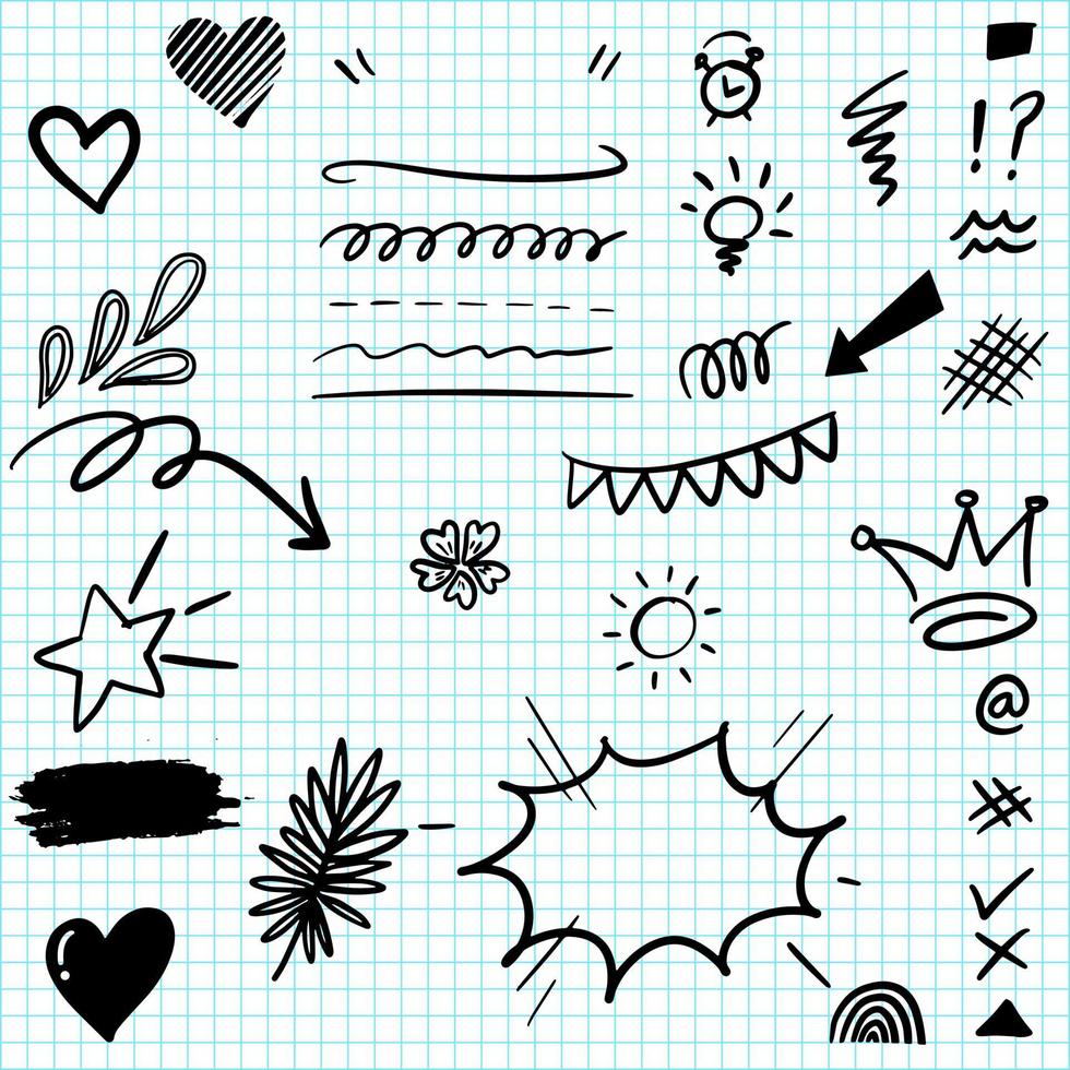 hand getrokken set doodle elementen voor conceptontwerp. vectorillustratie. vector