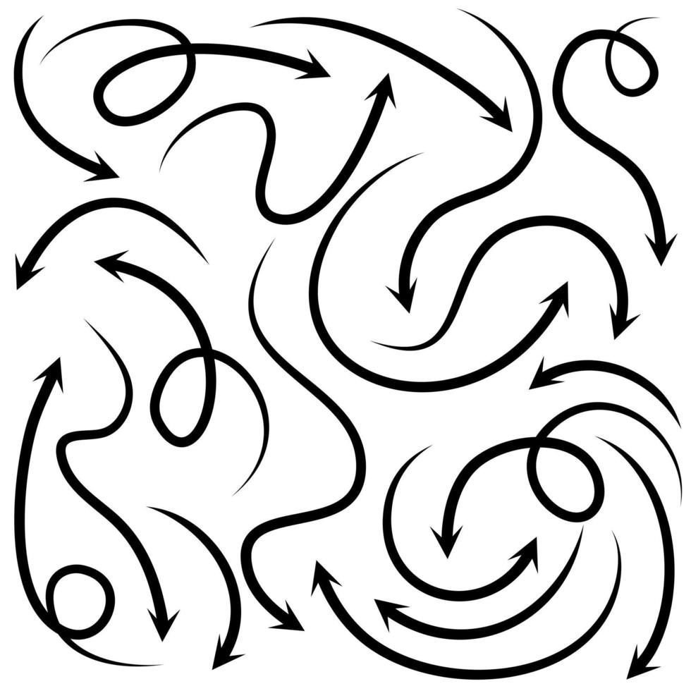 hand getrokken pijl pictogrammenset geïsoleerd op een witte achtergrond. doodle vectorillustratie. vector