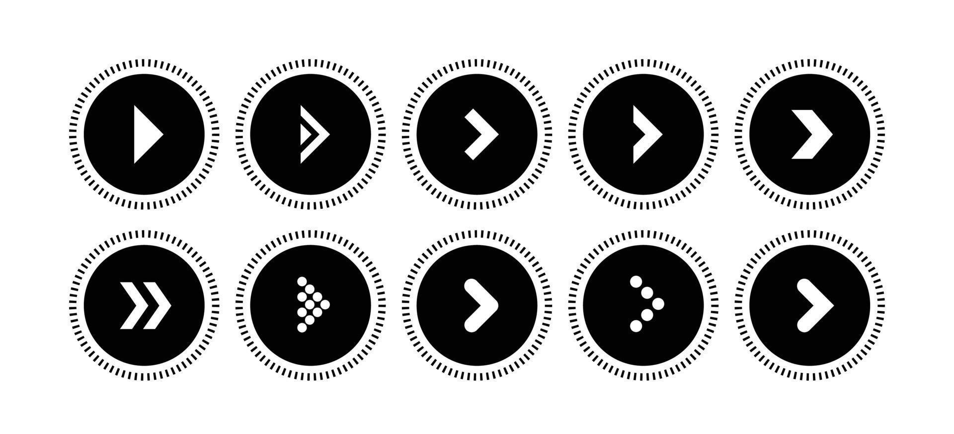 set van zwarte pijl illustratie pictogrammen in de vorm van een cirkel. vector