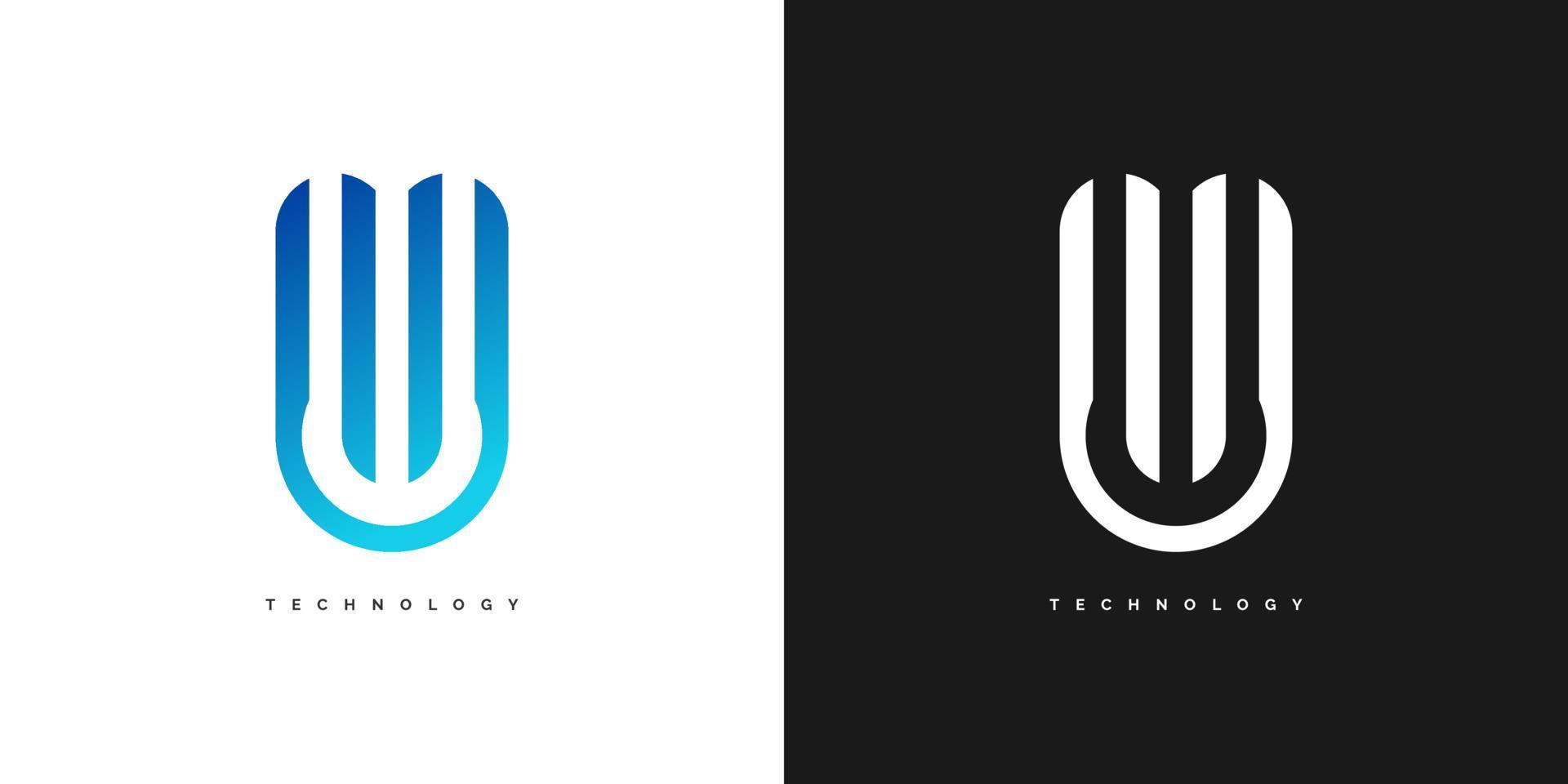 modern en abstract letter u-logo-ontwerp in blauw verloop en futuristisch concept. u logo ontwerpsjabloon voor zakelijke identiteit vector