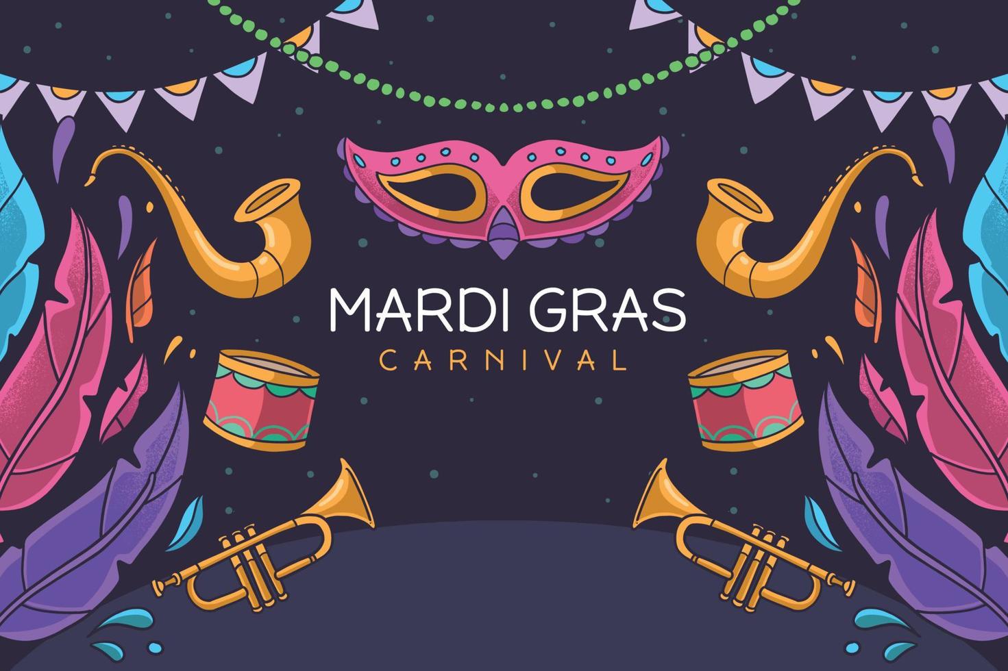 mardi gras maskerade muziekfestival achtergrond vector