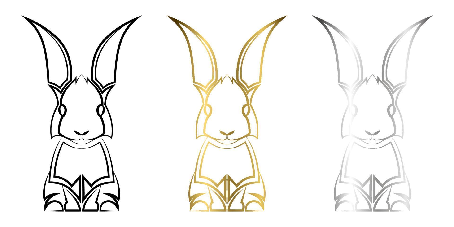 drie kleuren zwart goud en zilver lijntekeningen van konijn goed gebruik voor symbool mascotte pictogram avatar tattoo t-shirt ontwerp logo of elk ontwerp dat u wilt vector