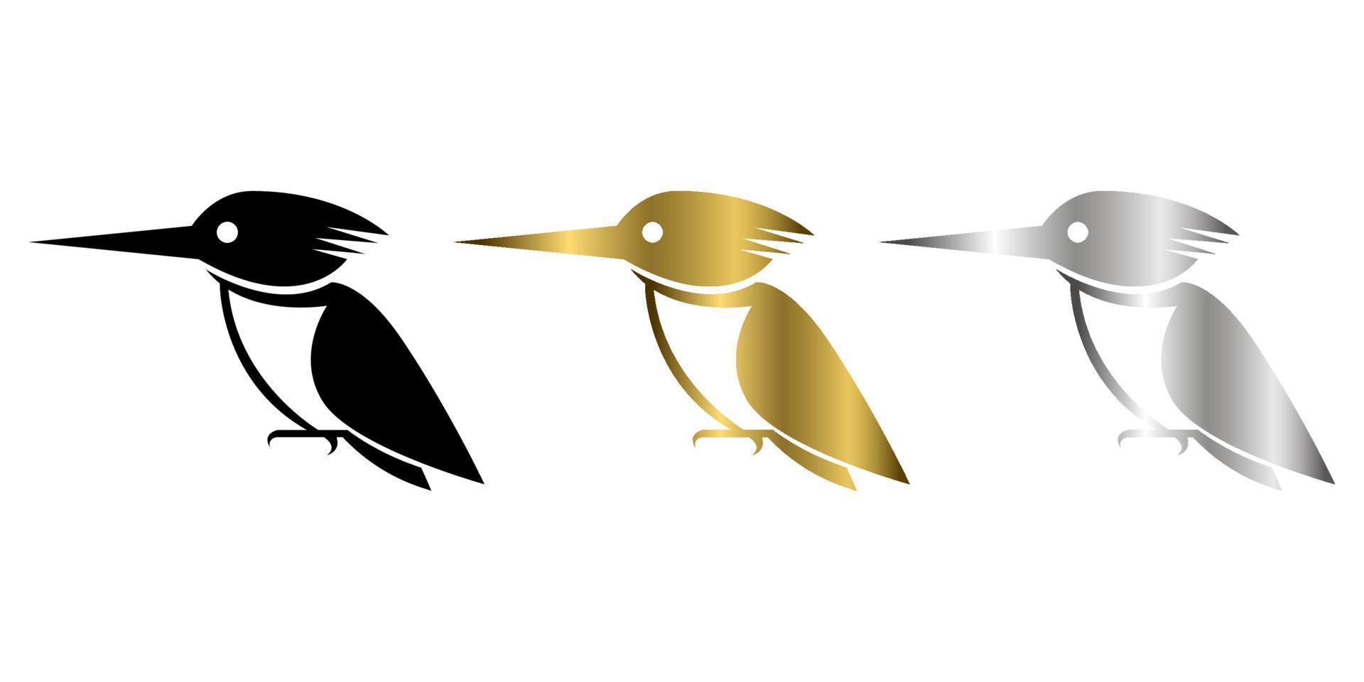 drie kleuren zwart goud en zilver lijn kunst vectorillustratie op een witte achtergrond van een ijsvogel vogel geschikt voor het maken van logo vector