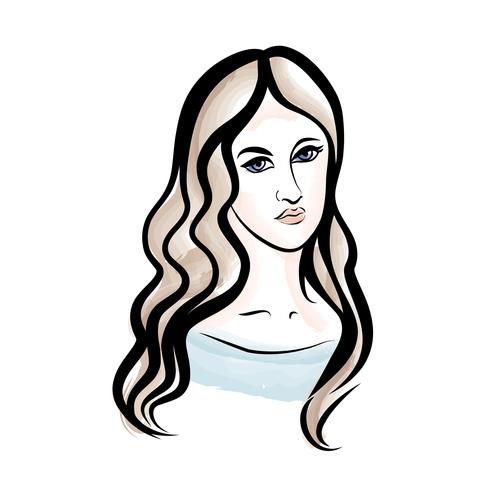 Jonge vrouw portret schets. Meisje kapsel illustratie vector