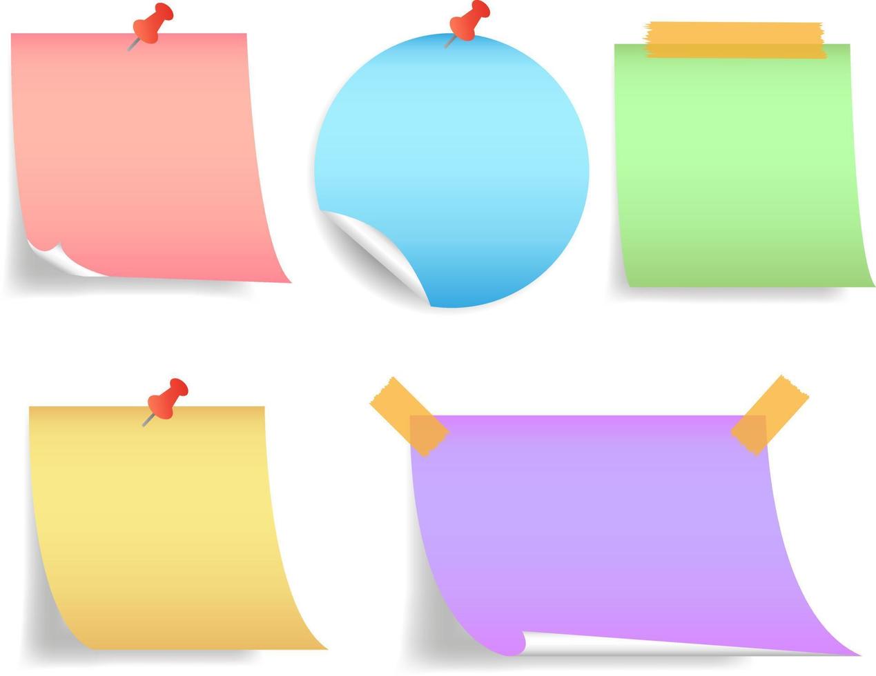 realistische papieren notitieset met verschillende kleuren vector