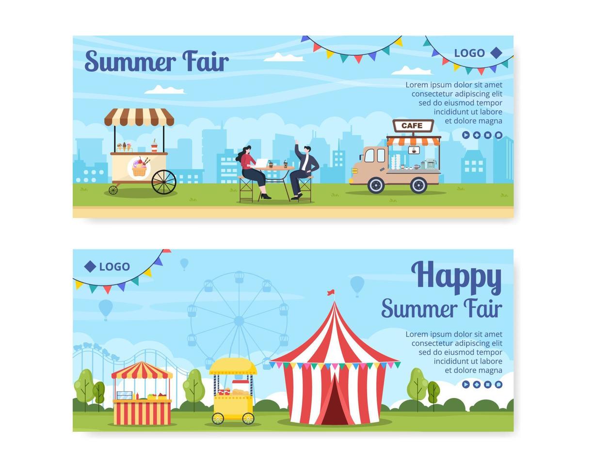 zomermarkt van carnaval, circus, kermis of pretpark banner sjabloon vlakke afbeelding bewerkbare vierkante achtergrond voor sociale media vector