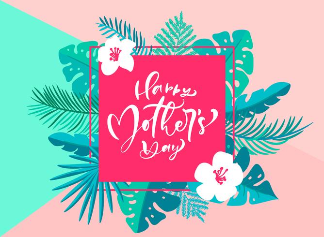 Happy Mothers day hand belettering tekst hart met prachtige aquarel bloemen. Vector illustratie. Goed voor wenskaart, poster of banner, uitnodiging briefkaart pictogram