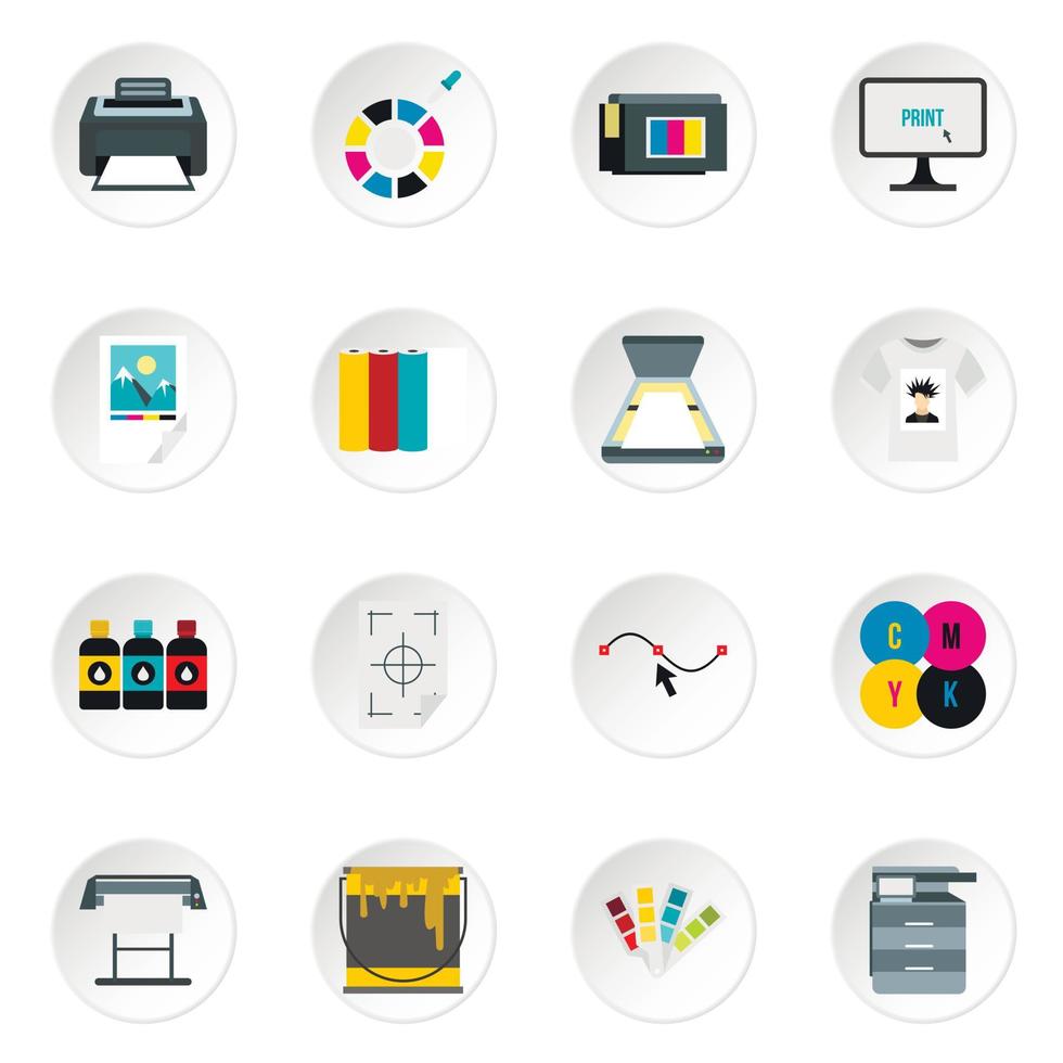 afdrukken iconen set, vlakke stijl vector