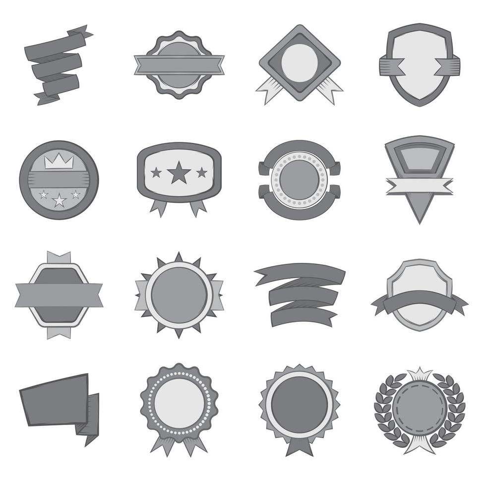 award iconen set, zwart zwart-wit stijl vector