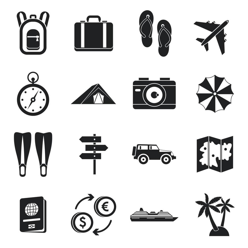 reis iconen set, eenvoudige stijl vector