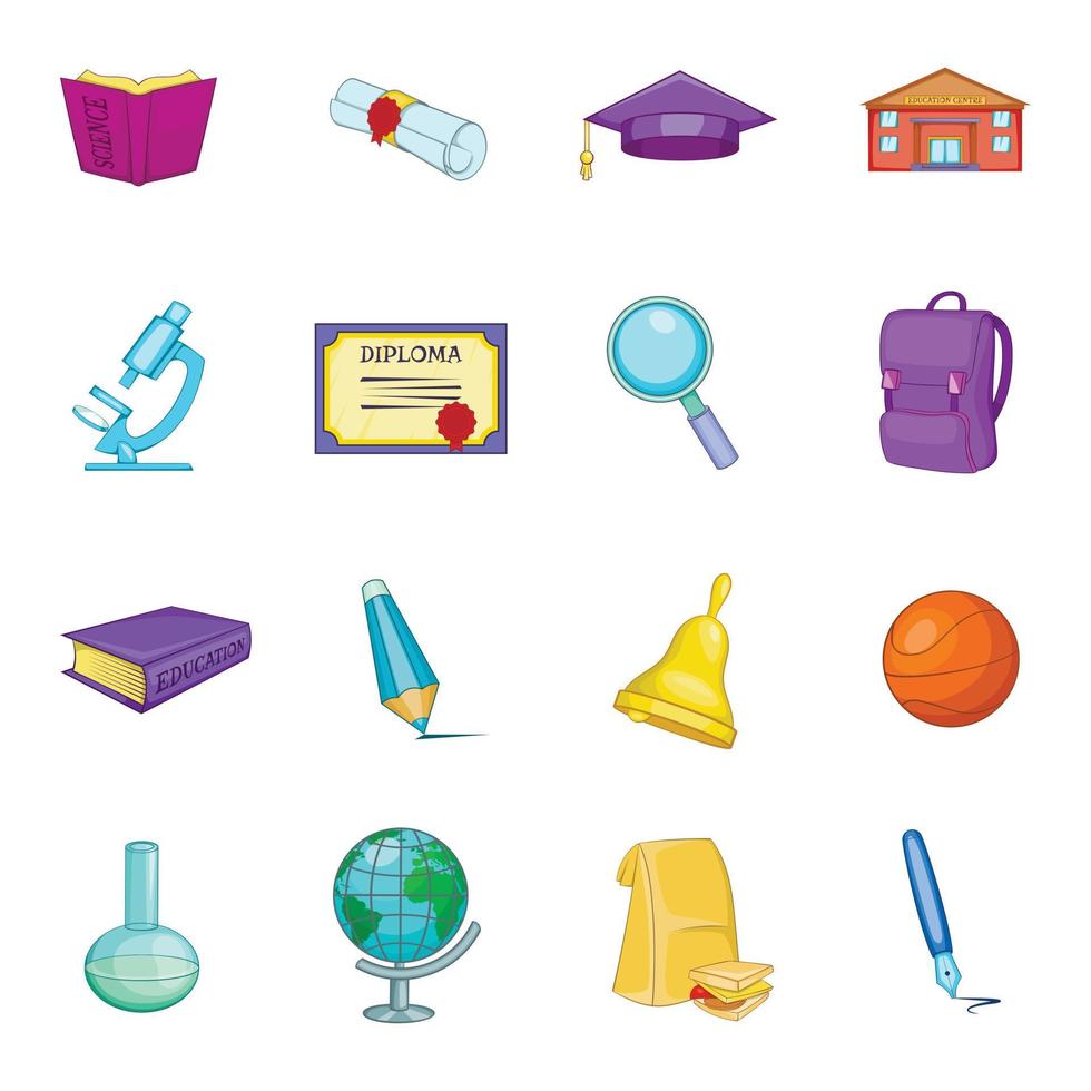 onderwijs iconen set, cartoon stijl vector