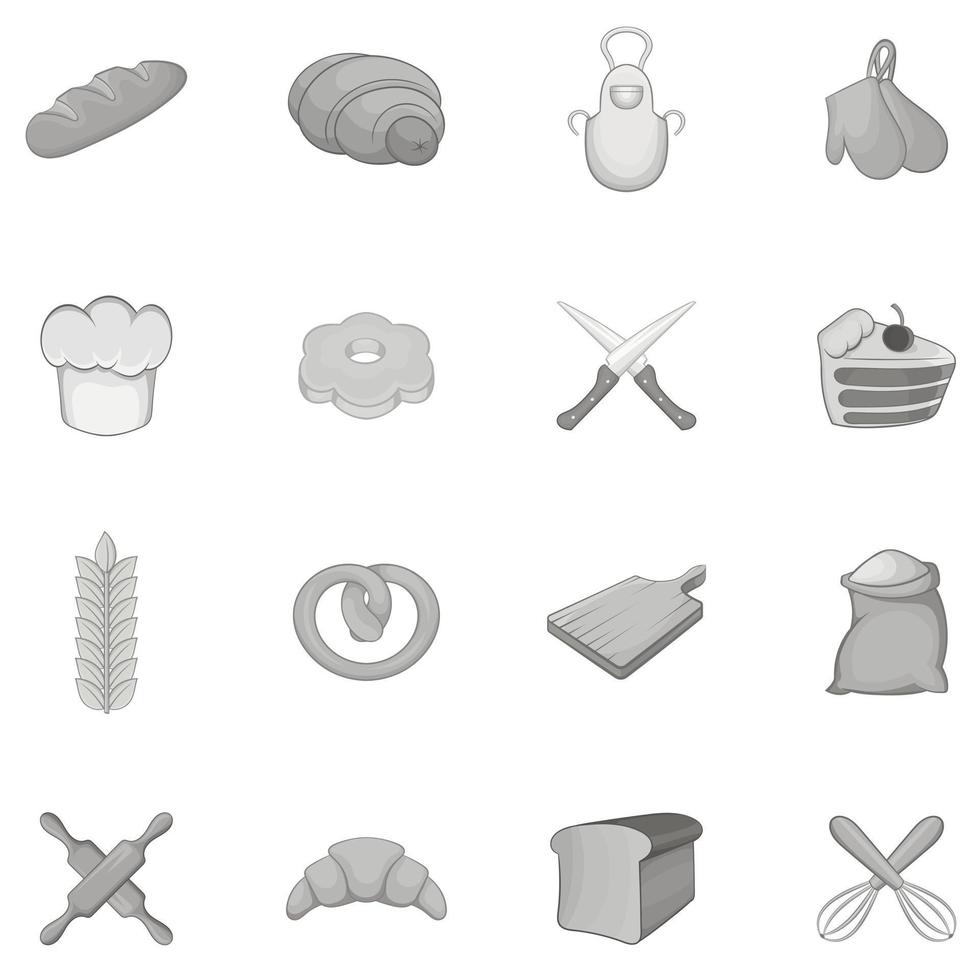 bakkerij iconen set, zwart zwart-wit stijl. vector