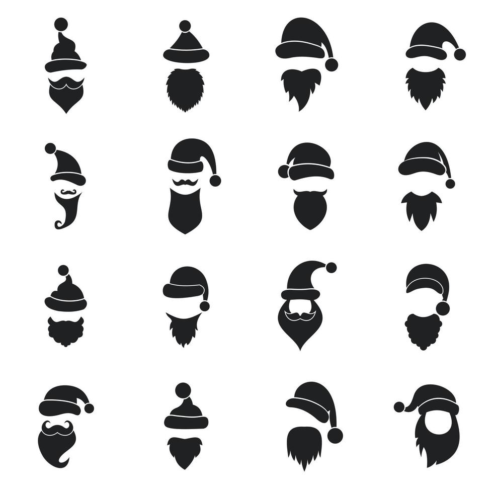 kerstmutsen, snor en baarden iconen set vector