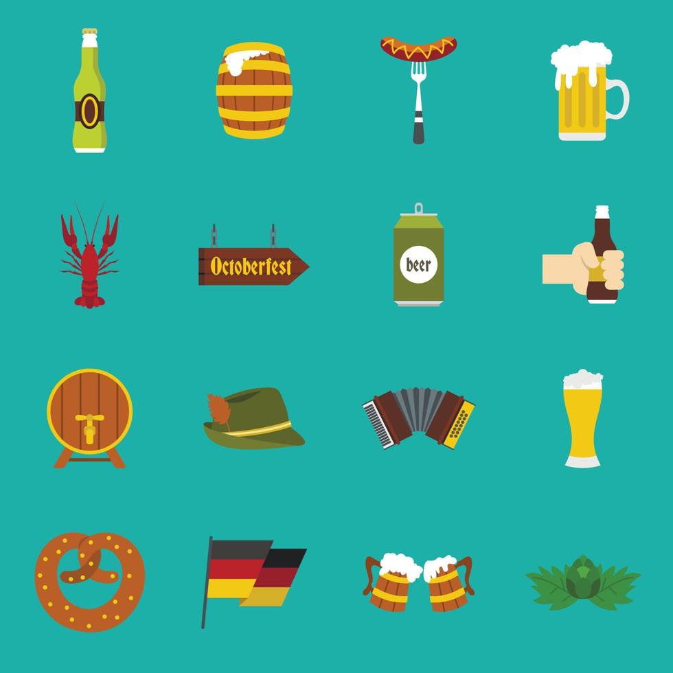 oktoberfest iconen set, vlakke stijl vector