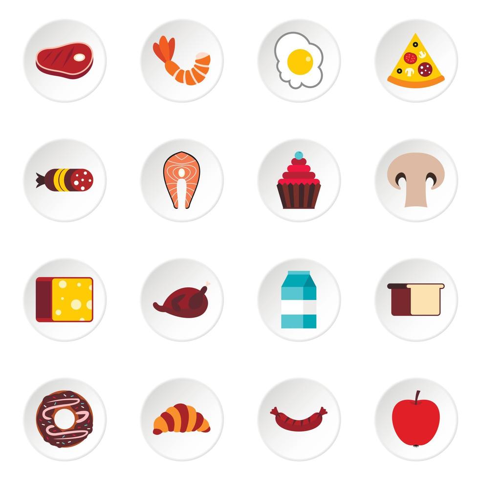 voedsel iconen set, vlakke stijl vector