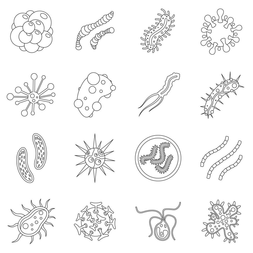virus bacteriën iconen set, Kaderstijl vector