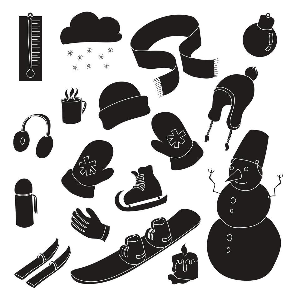 winter iconen set, eenvoudige stijl vector