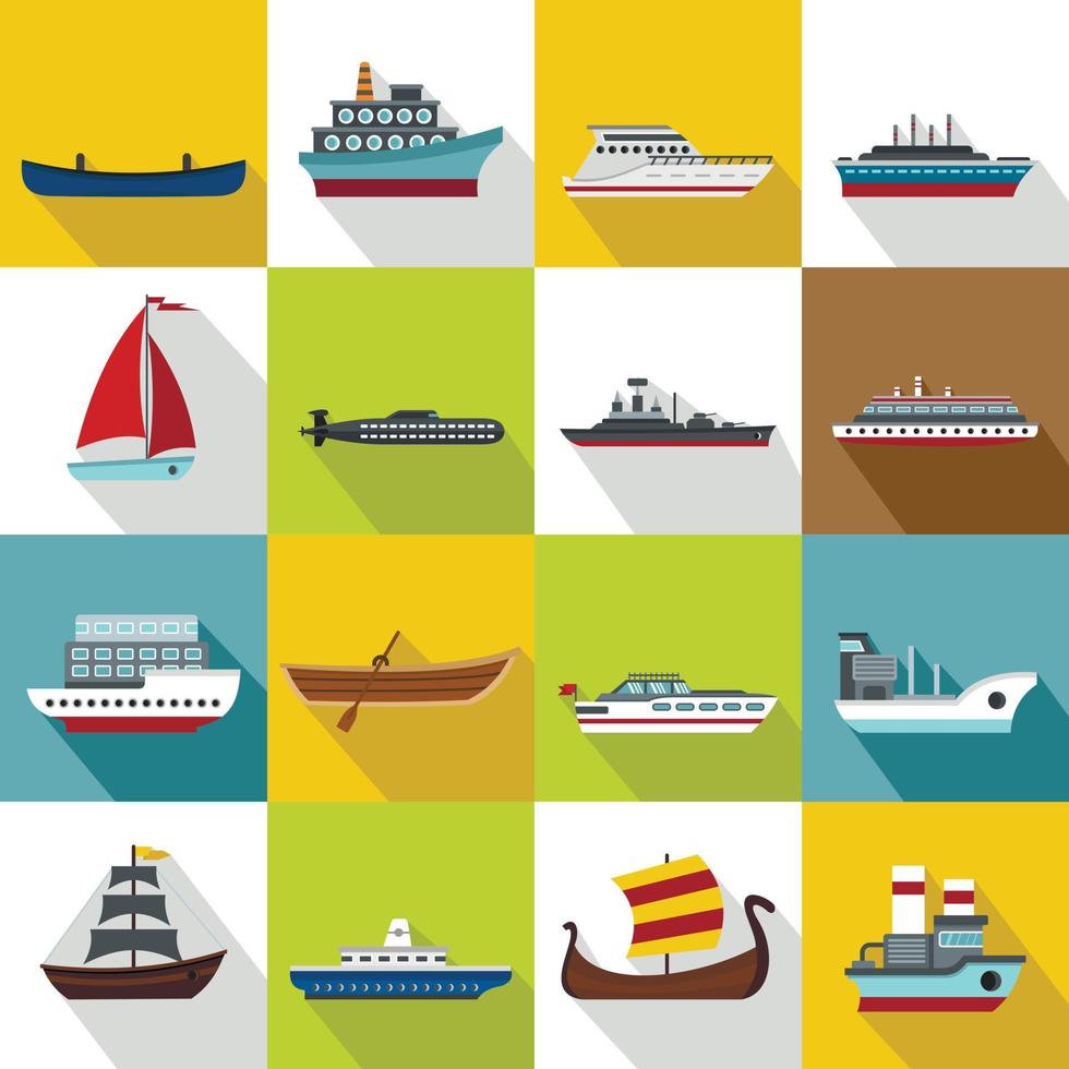 zeetransport iconen set, vlakke stijl vector