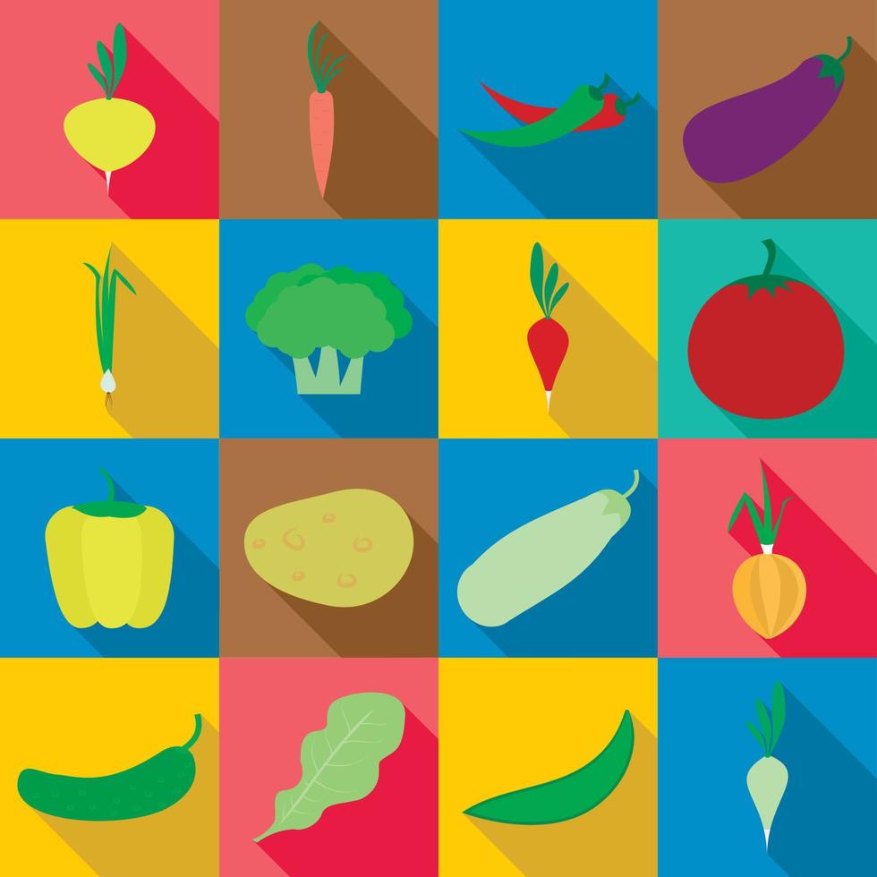 groenten iconen set, vlakke stijl vector