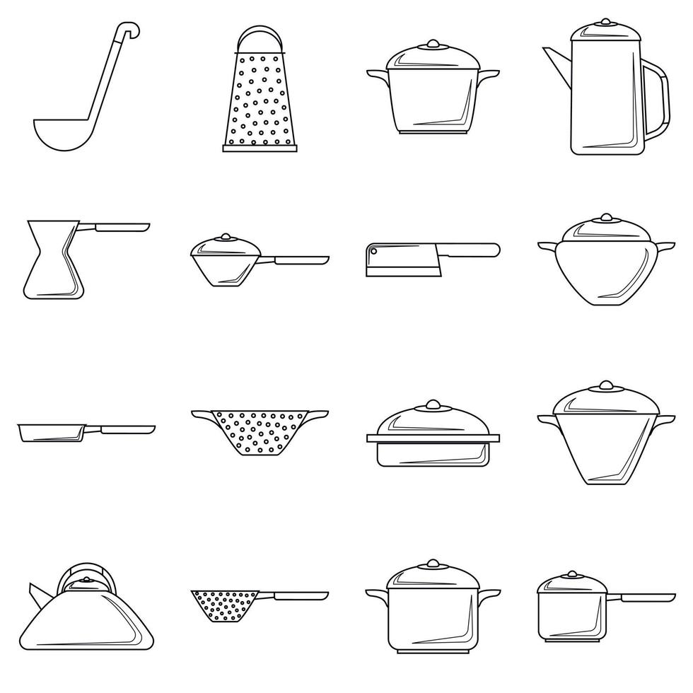 servies iconen set, Kaderstijl vector