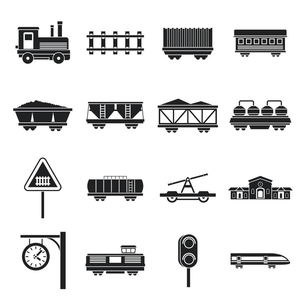 spoorweg iconen set, eenvoudige stijl vector