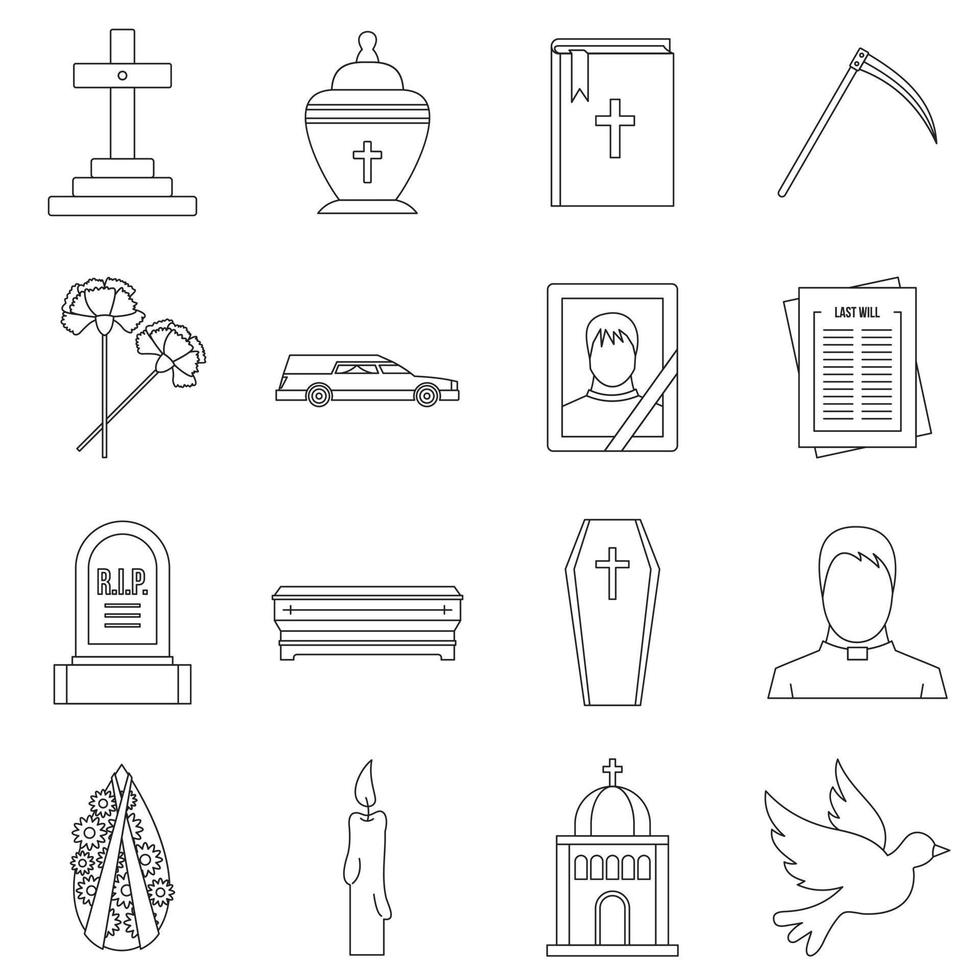 begrafenis iconen set, Kaderstijl vector