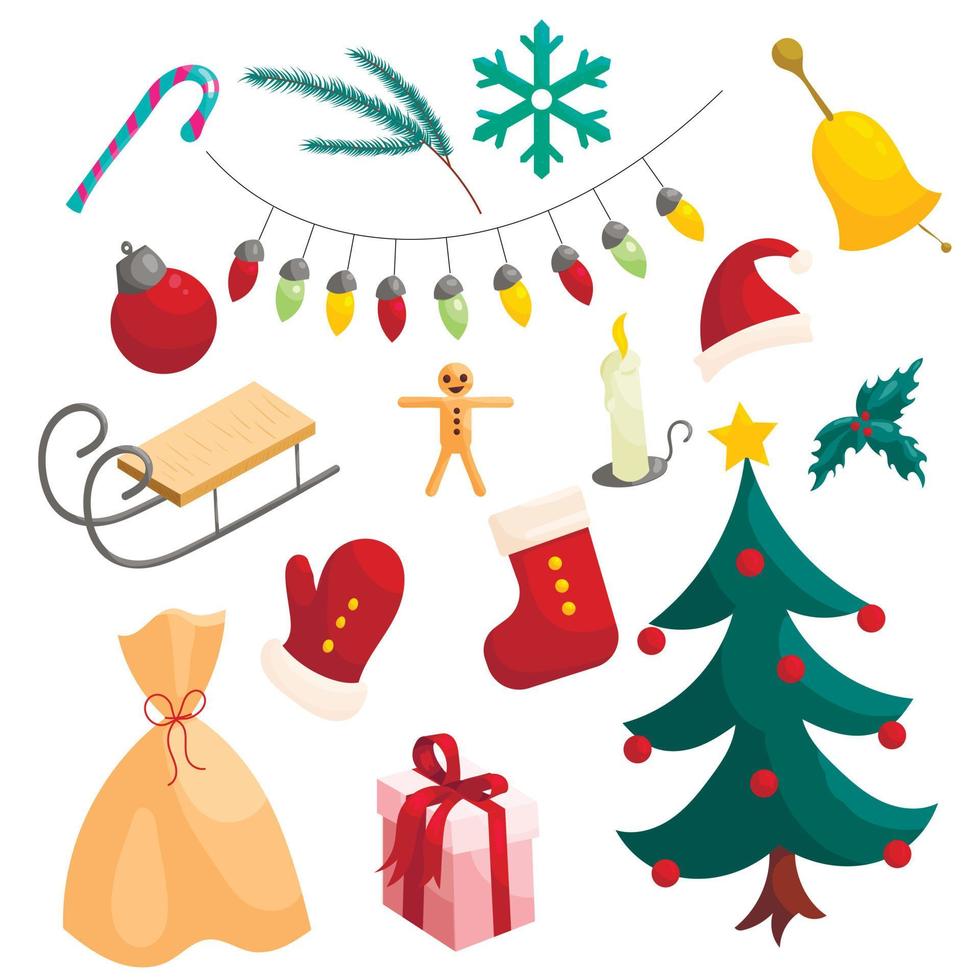 kerst iconen set, cartoon stijl vector