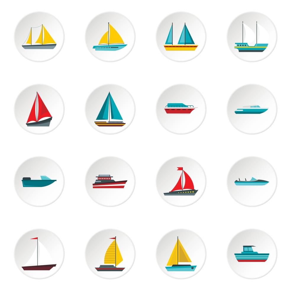schip en boot iconen set, vlakke stijl vector