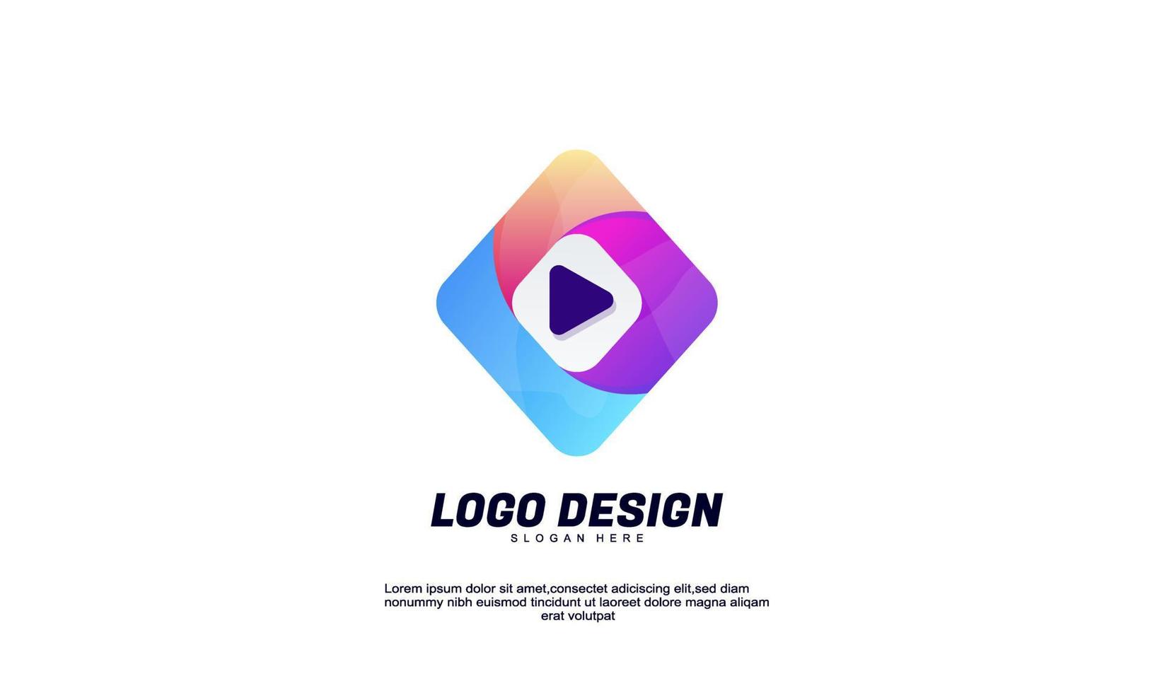 voorraad vector abstract creatief logo idee rechthoek en speel media voor merkidentiteit bedrijf of bedrijf gradiënt kleur ontwerpsjabloon