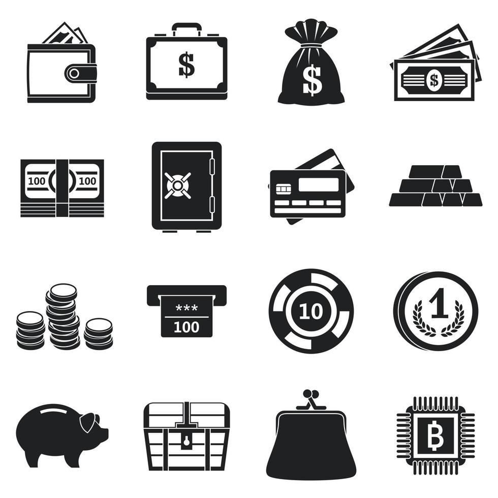 verschillende geld iconen set, eenvoudige stijl vector