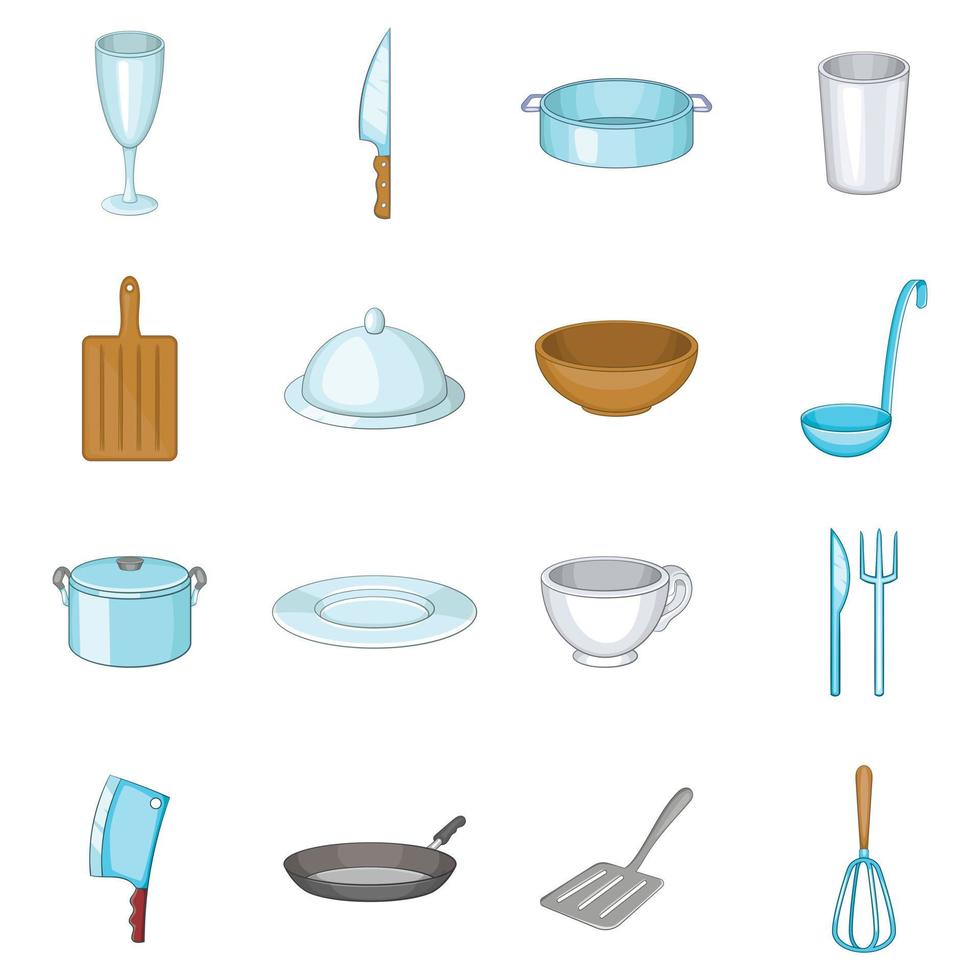 basisgerechten iconen set, cartoon stijl vector