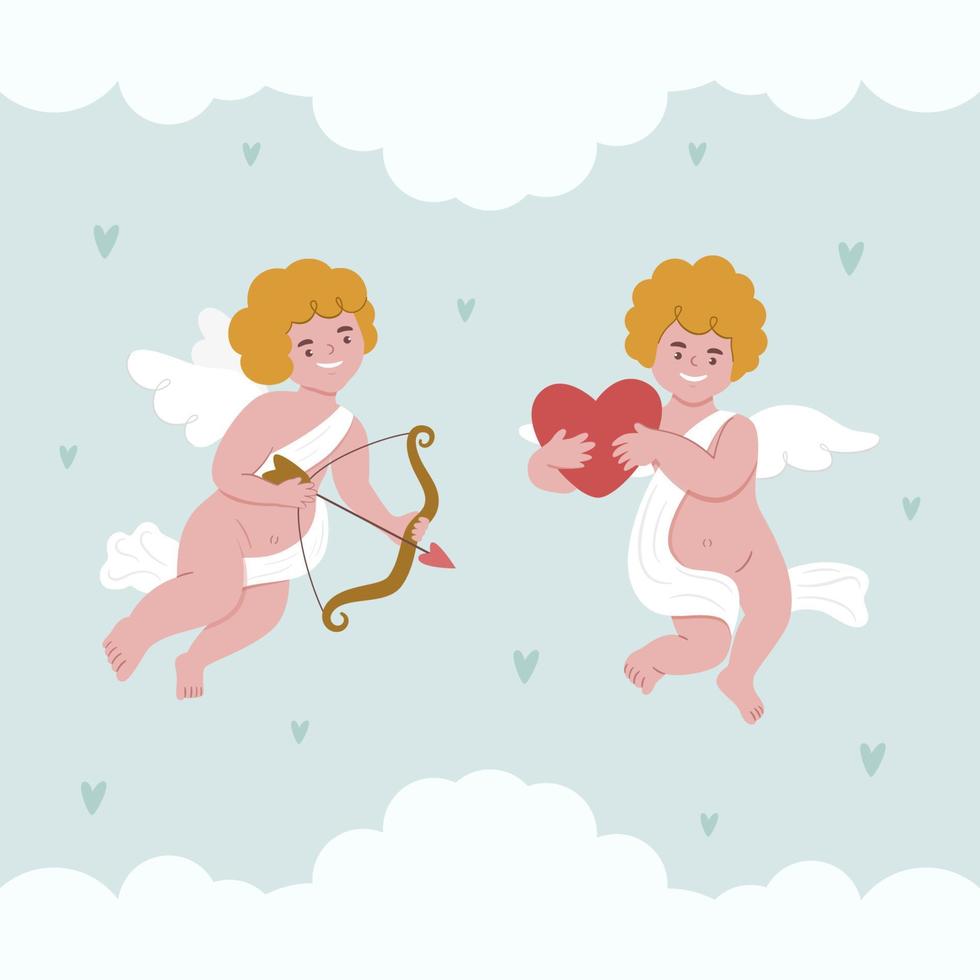 hand getekende platte cupido karakter illustratie vector