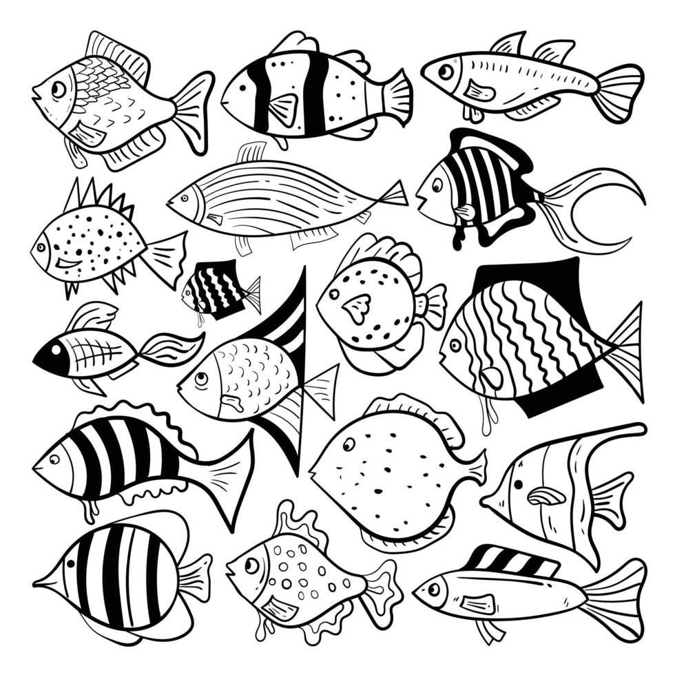 hand getrokken vis vector doodle set.fish illustratie premium vector