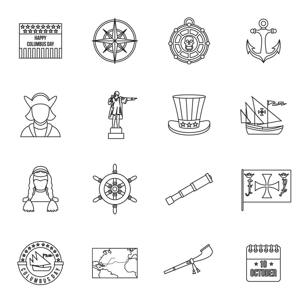 Columbus dag iconen set, Kaderstijl vector