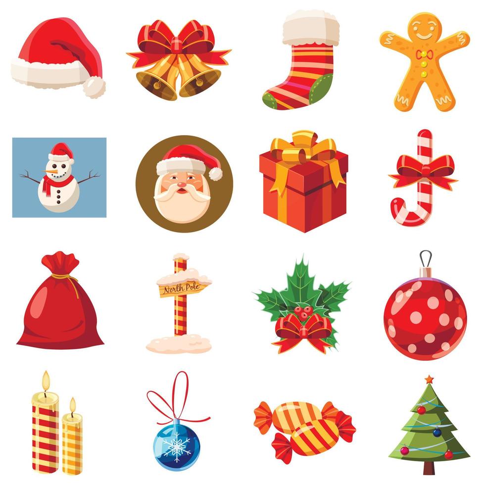 kerst iconen set, isometrische 3D-stijl vector