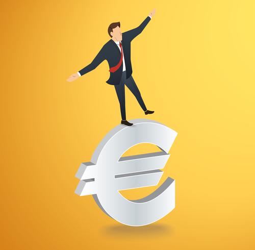 zakenman of man lopen in evenwicht op Euro pictogram vector