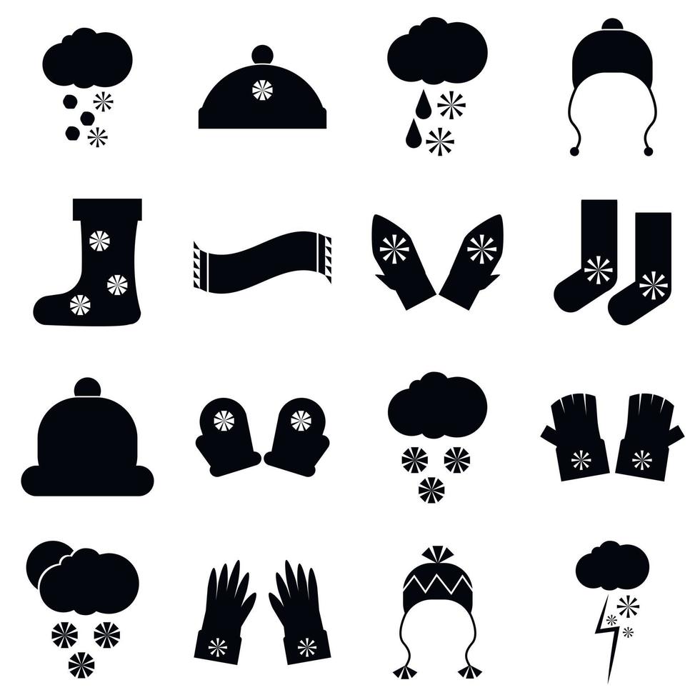 winterkleren iconen set, eenvoudige stijl vector