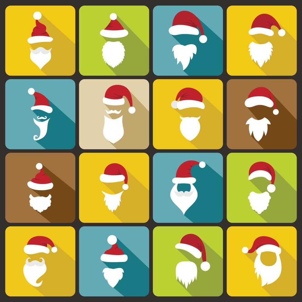 kerstmutsen, snor en baarden iconen set vector