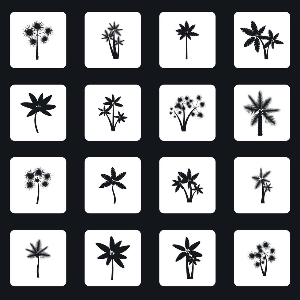 palm iconen set, eenvoudige stijl vector