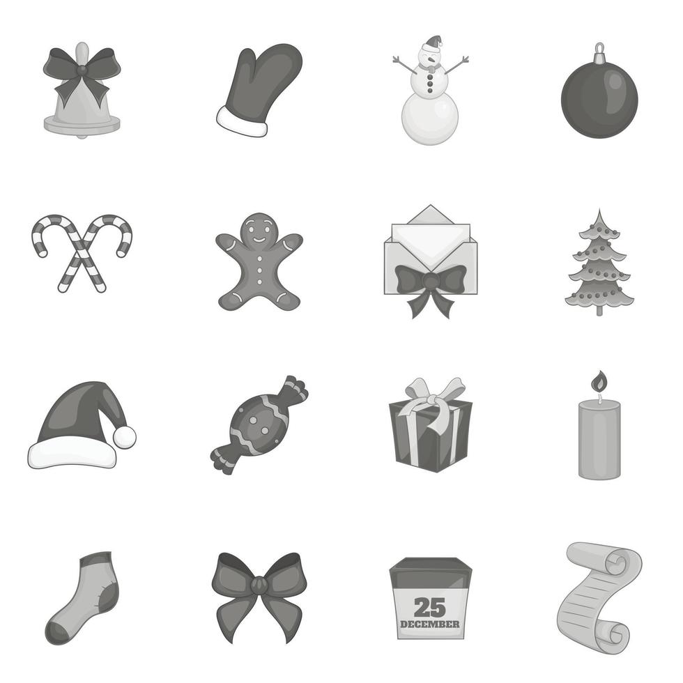 Kerst pictogrammen instellen in zwart zwart-wit stijl. vector