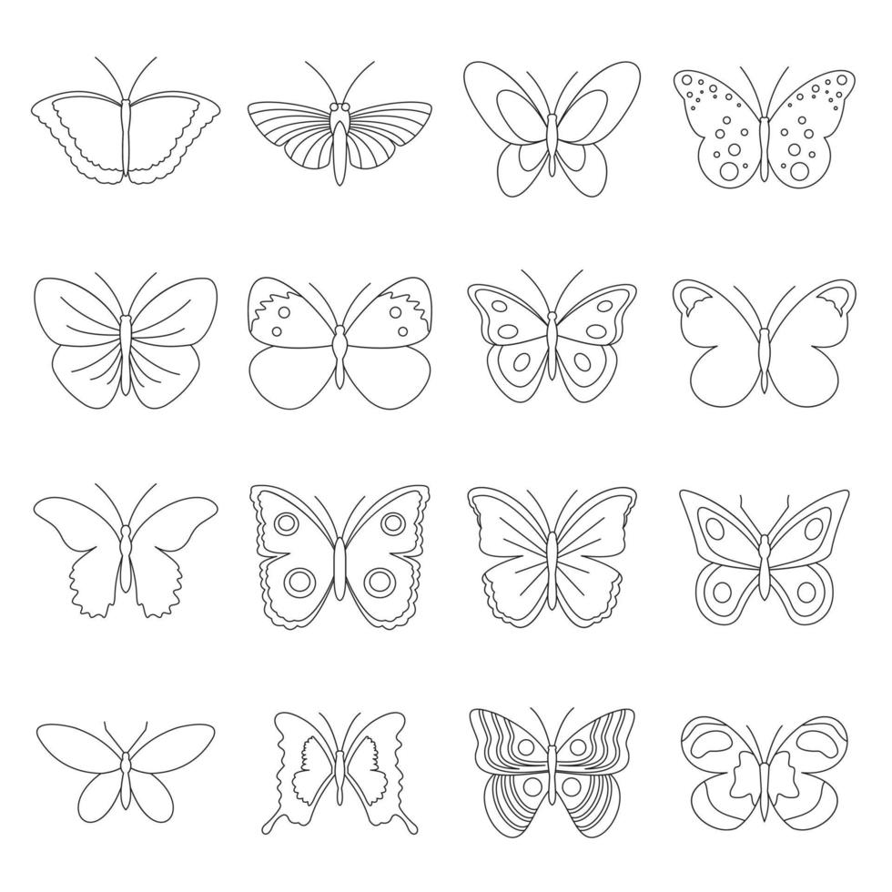 vlinder iconen set, Kaderstijl vector
