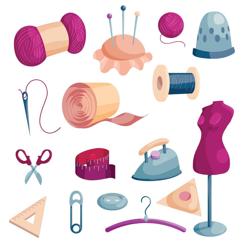 kleermaker tools iconen set, cartoon stijl vector