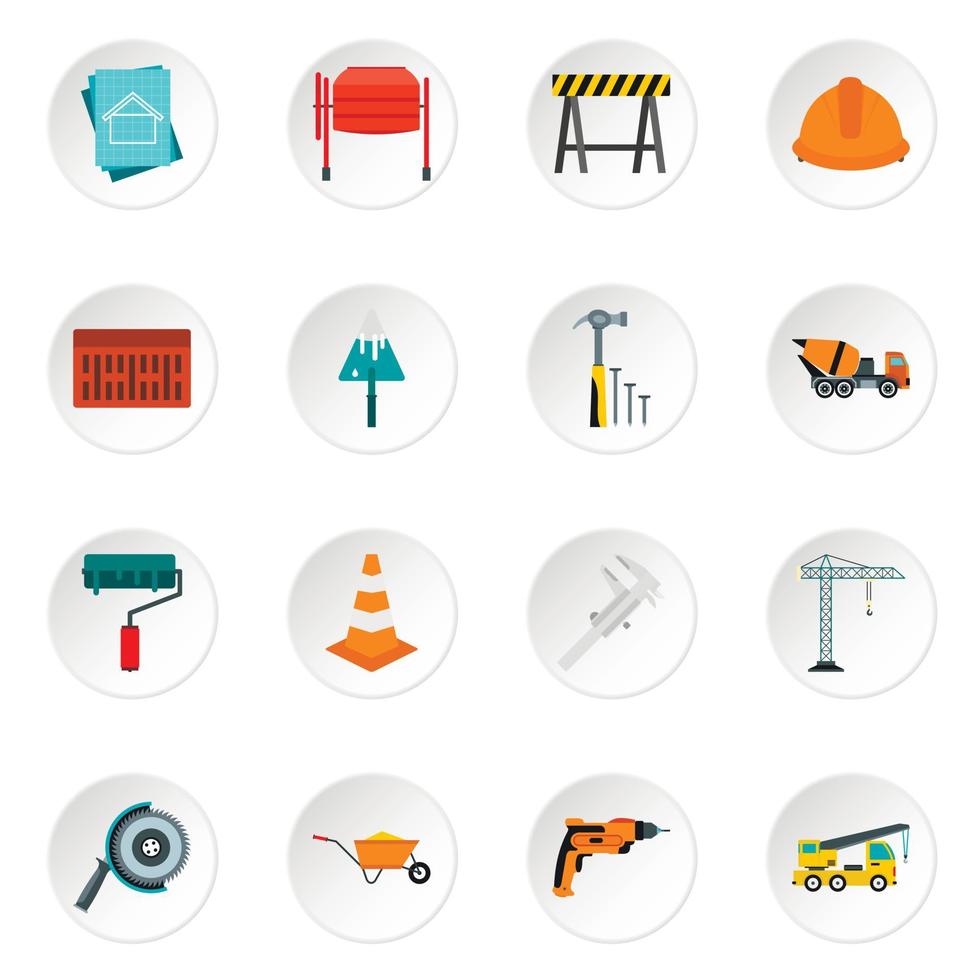 bouw iconen set, vlakke stijl vector