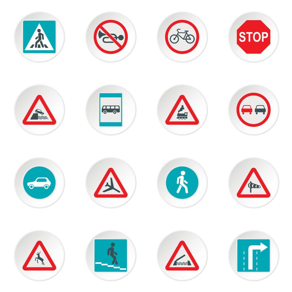 verkeersborden iconen set, vlakke stijl vector