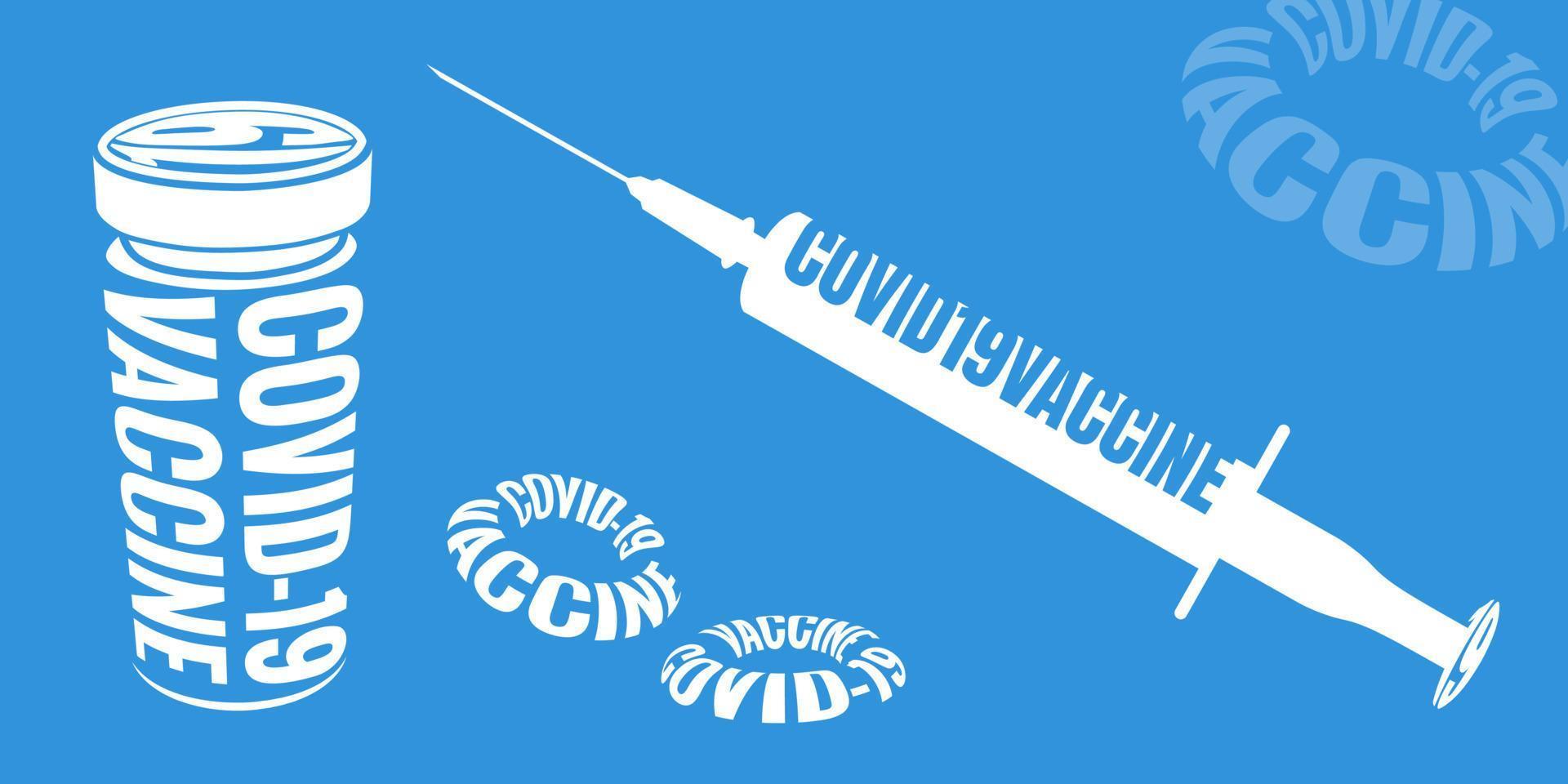 covid-19 vaccinfles en spuit, corona virusziektevaccin en medicijn voor preventie, immunisatie en behandeling op blauwe achtergrond. vector