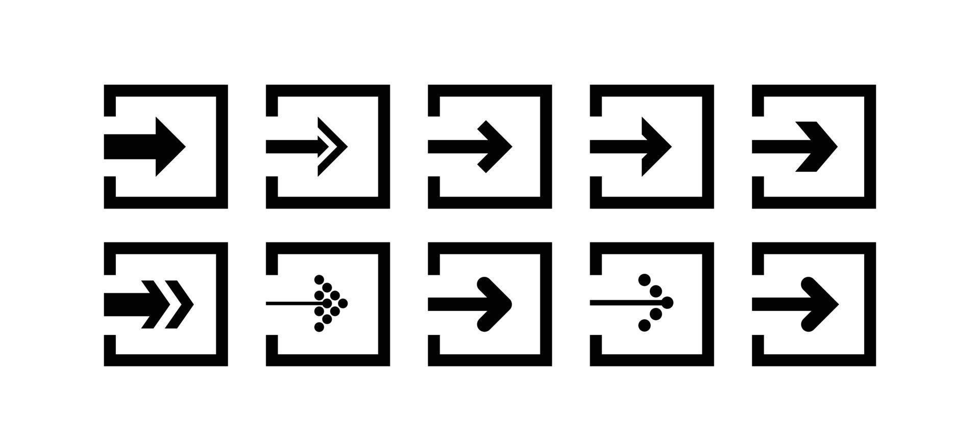 set van zwarte pijl illustratie pictogrammen in de vorm van een vierkant. vector