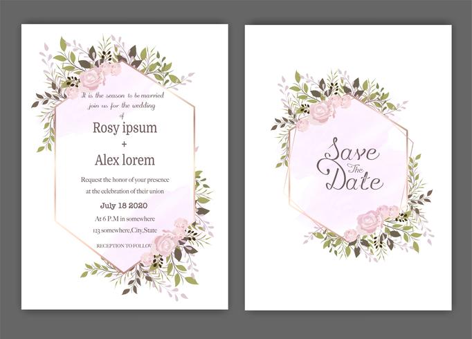 Het huwelijk nodigt, uitnodiging, sparen het ontwerp van de datumkaart met de elegante anemoon van de lavendeltuin uit. vector