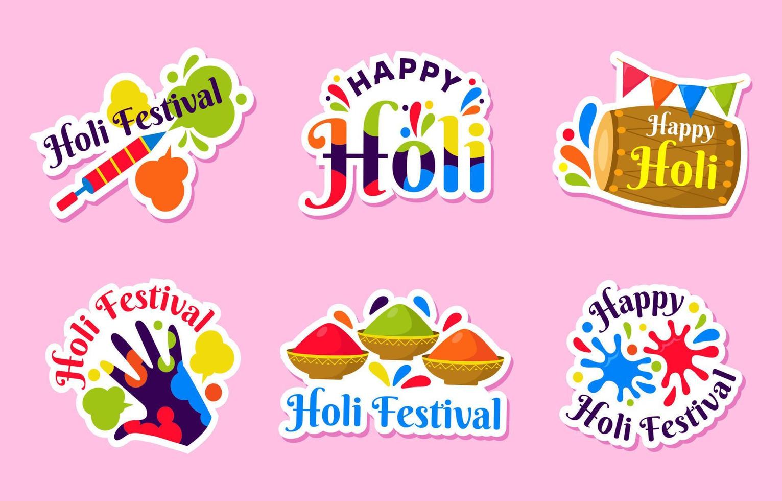 kleurrijke holi festival sticker set vector