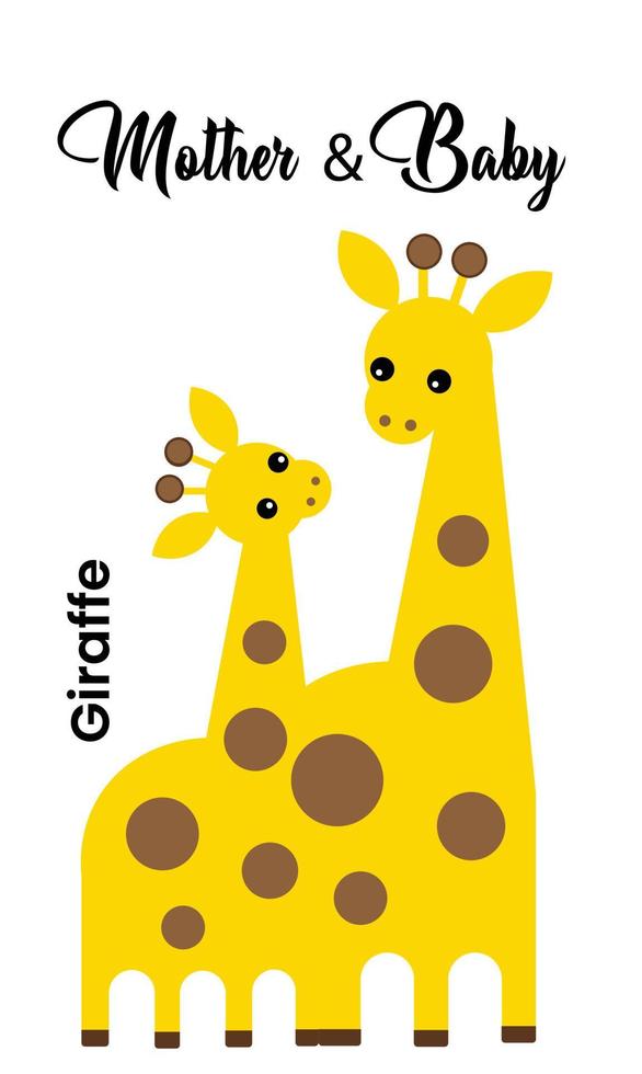 moeder en baby giraffe vector cartoon afbeelding. moeder en kind, moederdagconcept. patronen van giraffen en babydieren, babyshower, moederschap, uitnodiging, groet, online werkblad, ansichtkaart