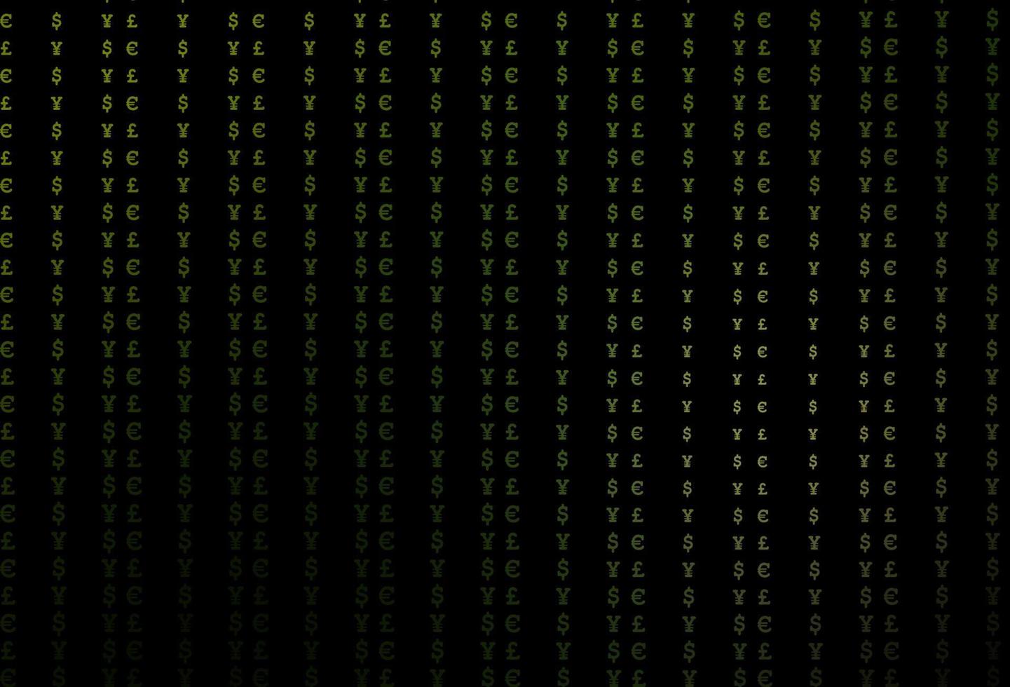 donkergroene vectorachtergrond met eur, usd, gbp, jpy. vector